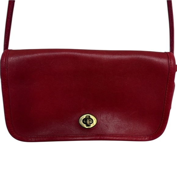Coach Handbags - Vintage Coach Dinky Red Leather Crossbody Bag Made In New York 0510